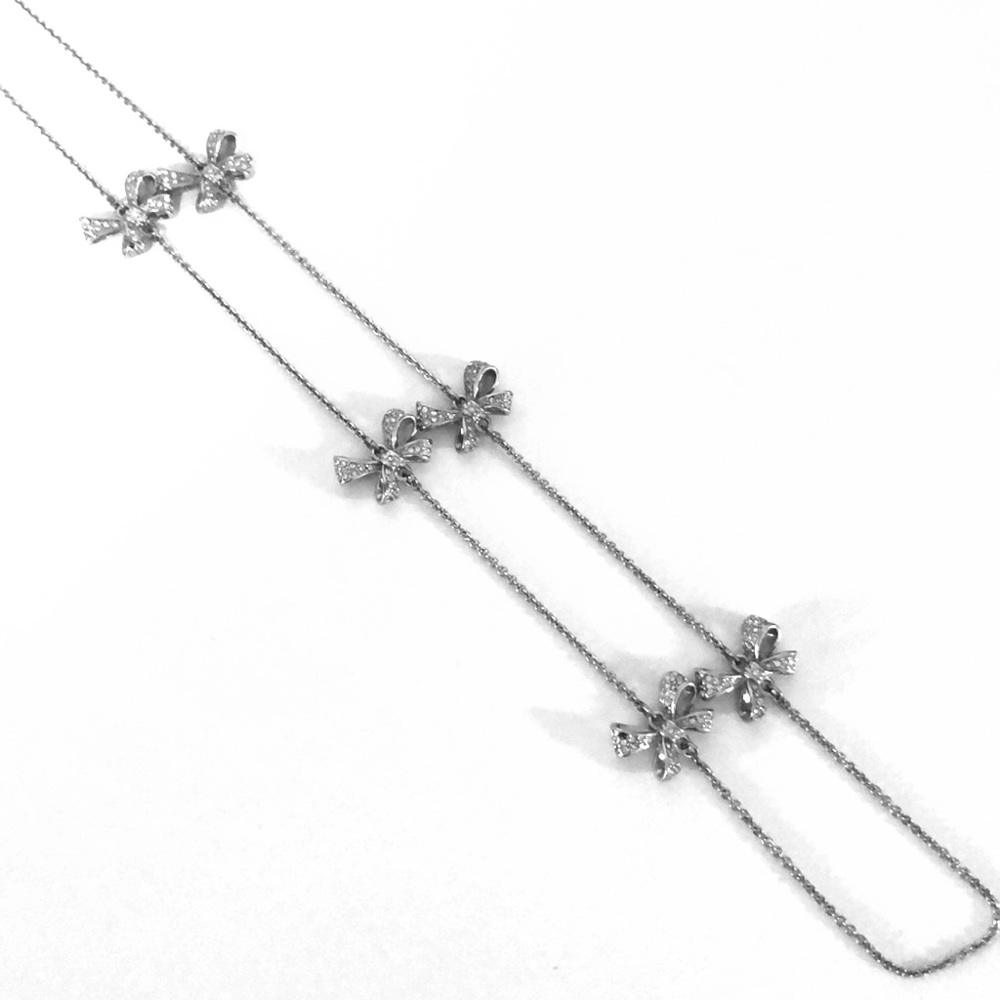Long Silver Ann Taylor Rhinestone Bow Necklace